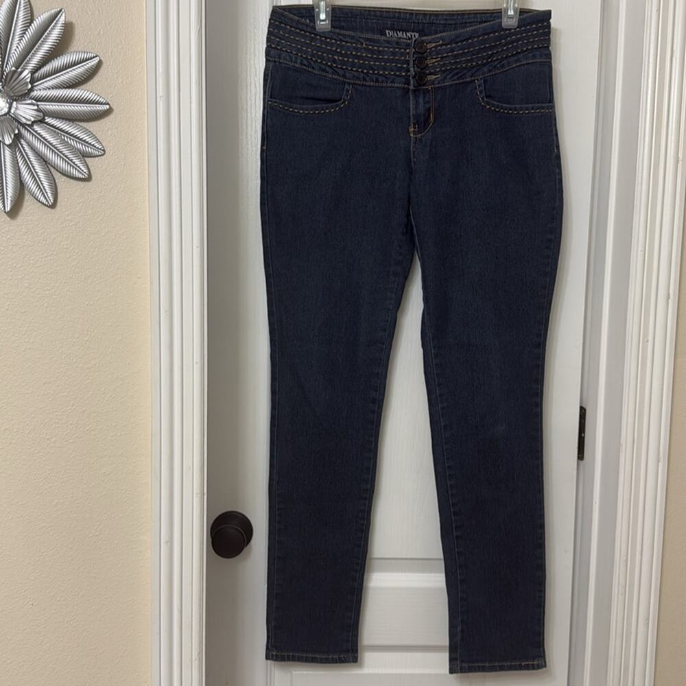 Diamante three button dark blue wash denim jeans vintage Y2K size 9